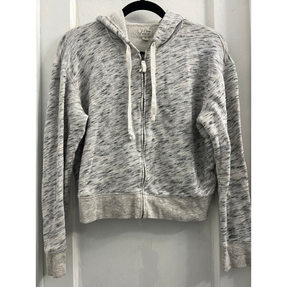 J. Crew Vintage cotton terry cropped hoodie in speckle, light gray size small - Picture 2 of 6